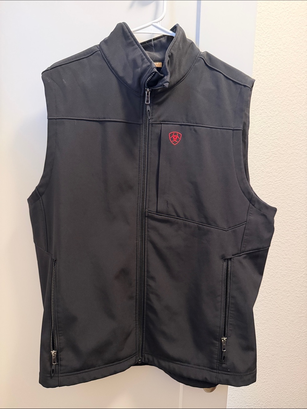 Ariat Black Softshell Vest with Red white and blue Logo